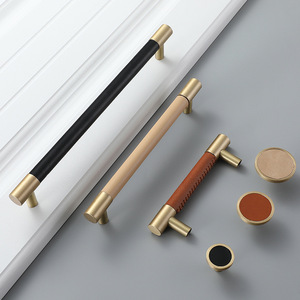 Furniture Knobs Brass Leather Kitchen <b>Handle</b> Classical Drawer <b>Pull</b> Cupboard <b>Door</b> <b>Handle</b> for Home Decoration - Product Image 4