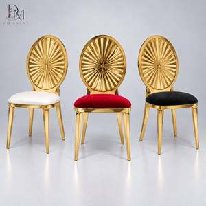 Silla de Acero Inoxidable con Respaldo Dorado en Forma de Rayos de Sol y Asiento Acolchado para Bodas, Fiestas, Alquiler para Empresas y Distribuidores Mayoristas - Product Image 1