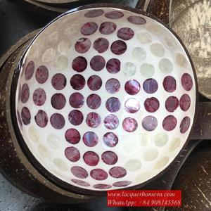 Cuenco de coco grabado HT512, en natural, con conchas incrustadas, laca de coco - Product Image 5