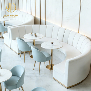 โต๊ะและเก้าอี้ร้านอาหารทรงกลมครึ่งวงกลมหินอ่อนสีขาว เฟอร์นิเจอร์ร้านกาแฟ โซฟา ที่นั่งแบบบูธ - Product Image 1