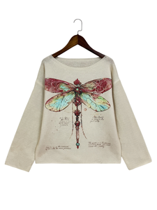 Maglione da Donna con Grafica Libellula 2026, Stampa Botanica Vintage, Girocollo, 100% Poliestere, Top con Stampa Digitale Narrativa - Product Image 4