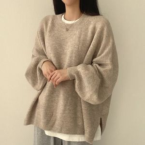 Pull en tricot pour femme, col rond, fendu sur le côté, ample, décontracté, manches longues, chaud, tendance - Product Image 4