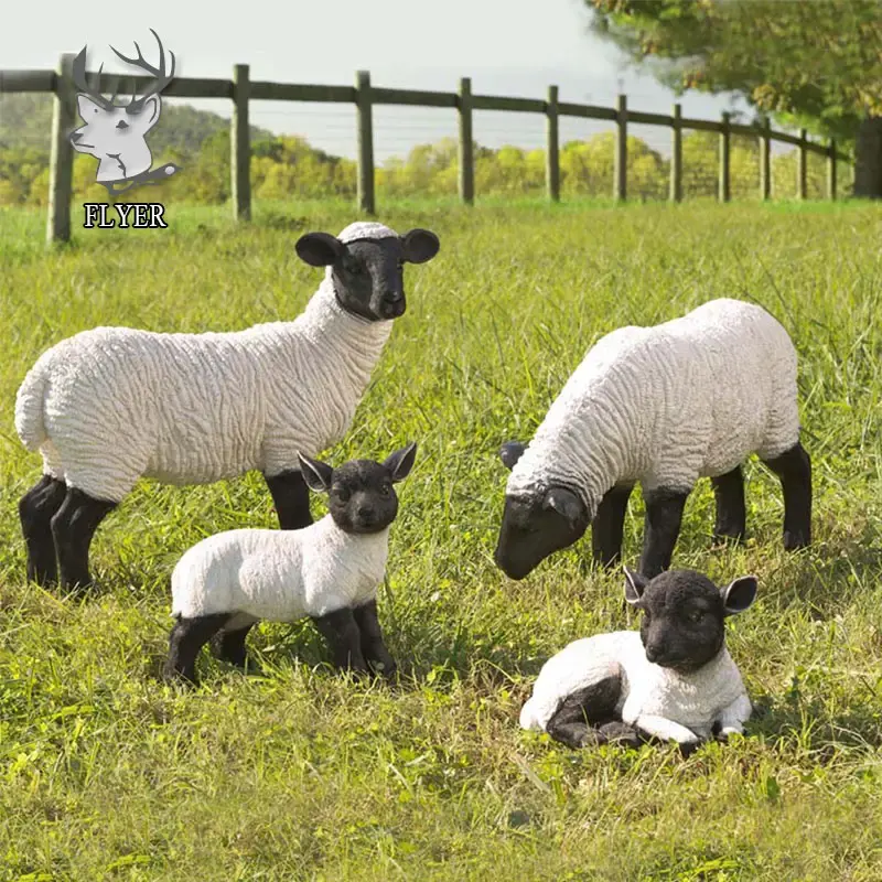 屋外の庭の装飾カスタマイズされたサイズの樹脂ヤギ羊像グラスファイバー羊の彫刻