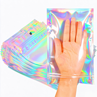 Kantong Mylar Zipper Hologram Grosir, Kemasan Zipper Resealable, Kantong Ziplock Holografik Laser 1 Sisi Transparan