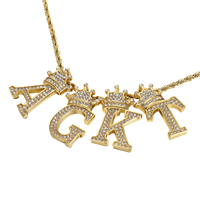 Collier unisexe tendance hip-hop européen et américain en acier inoxydable 316 électroplaqué, avec couronne entièrement sertie de diamants taille princesse