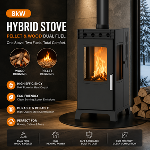 <span class=keywords><strong>Estufa</strong></span> Híbrida Ecológica de Diseño Moderno de 8KW de Doble Uso (Leña y <span class=keywords><strong>Pellets</strong></span>) con Ventilador de Convección - Product Image 1