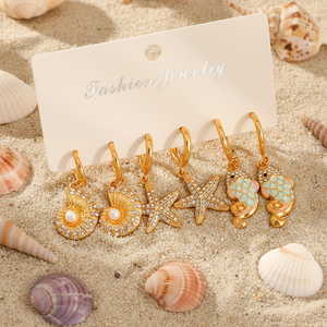 Set di gioielli con diamanti con borchie di stelle e stelle 18k stile spiaggia alla moda gioielli da donna in lega - Product Image 1