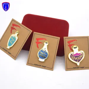 Magic water bottle metal lapel pins with paper card