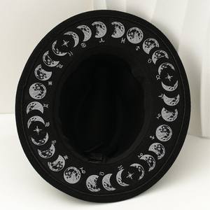 Sombrero Fedora Negro <span class=keywords><strong>de</strong></span> Ala Ancha con Adorno <span class=keywords><strong>de</strong></span> Fase Lunar y Símbolo del Zodiaco, Novedad 2026 - Product Image 5