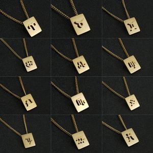 Lincy all'ingrosso moda PVD 18K oro 12 segno zodiacale 3D ciondolo quadrato in acciaio inox cubano collana a catena per le donne uomini gioielli - Product Image 2