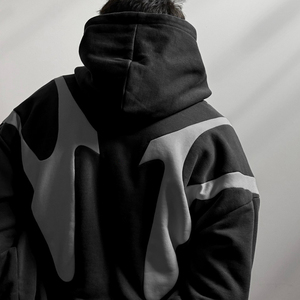 Sweat à capuche oversize en molleton épais de coton, <span class=keywords><strong>patchwork</strong></span> personnalisé, color blocking, style streetwear Y2K, coupe courte et carrée pour homme - Product Image 2