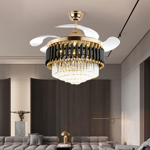With Middle Lamp Size Beautiful Chandeliers &amp; Pendant <strong>Lights</strong> Elegant 42-Inch Round Retractable <strong>Crystal</strong> <strong>LED</strong> <strong>Ceiling</strong> Fan - Product Image 6