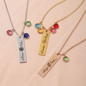 Birthstone Pendant <strong>Necklace</strong> Engraveable Logo Jewelry Square Charm Mothers Day Gift Blank Vertical - Product Image 1