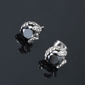 Pendientes de tuerca con diseño de serpiente y piedra negra, engaste de bisel, joyería de moda, regalo - Product Image 2
