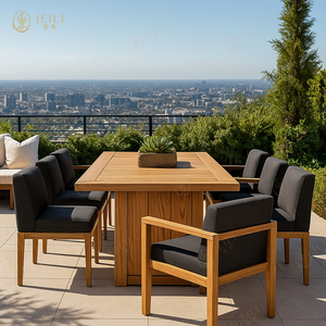 JEILI Arredamento Esterno Moderno di Alta Gamma, Lussuoso Tavolo in Legno di Teak con Sedia in Tessuto Nero per Hotel, Ristoranti e Terrazze - Product Image 2