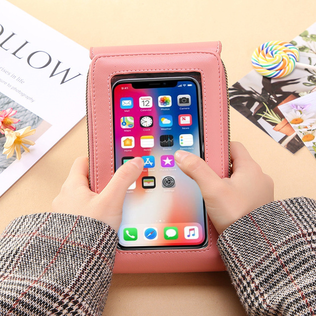 Crazy Bag Women's Crossbody Shoulder Bag Fashionable Touch Screen Lock Metallic INS Mobile Phone Card Holder for iPhone Oppo