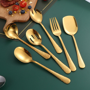 Cuillère de service en acier inoxydable martelé, grande cuillère ajourée pour salade et légumes, idéale pour les buffets d'hôtel et les vaisselles communes - Product Image 4