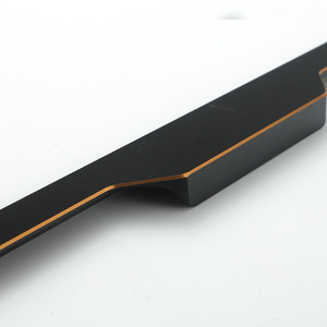 Aluminum Alloy Cabinet Handle Bar Shape Matte <b>Black</b> With Gold Trim Minimalist Design For Drawer Furniture - Product Image 2