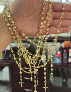 Collana <span class=keywords><strong>Rosario</strong></span> San Benedetto Placcata <span class=keywords><strong>Oro</strong></span> 18K per Donne, Collana con Croce e Medaglia di San Benedetto, Gioiello Cattolico da Preghiera, Regalo - Product Image 2