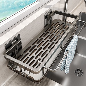 Étagère de rangement de cuisine moderne et simple à <span class=keywords><strong>double</strong></span> niveau, couleur bronze, non pliable, sans perçage, murale, pour épices, avec égouttoir pour robinet d'évier - Product Image 3