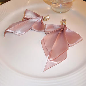 Orecchini con fiocco grande con nastro lungo ad ago in argento orecchini con temperamento delicato principessa in fuga orecchini adorabili dolci - Product Image 2