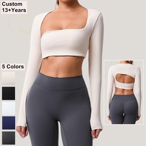 Hauts <span class=keywords><strong>de</strong></span> <span class=keywords><strong>sport</strong></span> personnalisés en nylon et élasthanne pour femmes, respirants, rembourrés, à manches longues, pour le yoga et la gym, vente en gros - Product Image 1