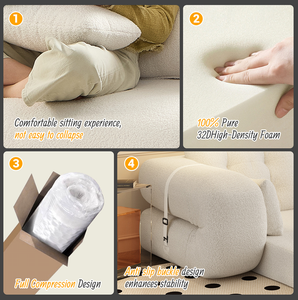 Canapé d'angle convertible 3-en-1 pliable, design modulaire moderne et écologique, housse Teddy durable, idéal appartement et hôtel - Product Image 6