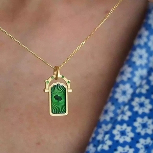 Kalung liontin hati merah hijau kartu <span class=keywords><strong>Tarot</strong></span> Enamel emas Pvd bandul jimat baja tahan karat perhiasan tak beraturan untuk wanita - Product Image 6