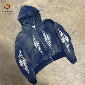 Hoodie Homme Personnalisé OEM en Coton, Coupe Boxy Courte, Zippé, Effet Délavé Acide, Grammage Lourd, Style Vieilli, Coupe Oversize - Product Image 4