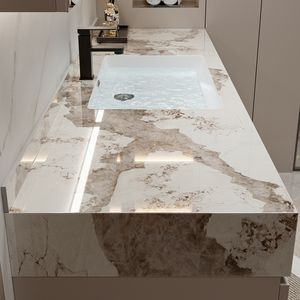 <strong>Light</strong> Luxury All-in-One <strong>Bathroom</strong> Vanity <strong>Cabinet</strong> <strong>with</strong> Smart <strong>Mirror</strong> Copper Drainer Seamless Rock Plate Ceramic Wall-Mounted - Product Image 5