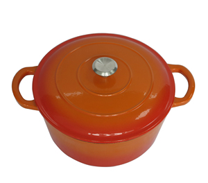 Casserole ronde <span class=keywords><strong>en</strong></span> <span class=keywords><strong>fonte</strong></span> émaillée ombrée orange de haute <span class=keywords><strong>qualité</strong></span>, équipée d'un couvercle assorti - Product Image 2