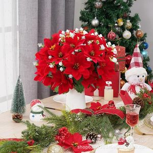 Bouquet de poinsettias artificiels Meiduo Flower Industry, rouge et blanc, en soie, décorations de Noël pour intérieur et extérieur - Product Image 2