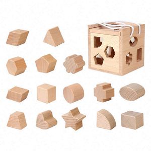 Jeu de tri de formes en bois de hêtre naturel pour bébés de 0 à 3 ans, jeu Montessori, cube en bois pour développer l'intelligence - Product Image 6