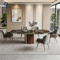 Ensemble de table à manger en pierre frittée Table à manger extensible en usine de Guangdong Foshan pour 8 chaises avec base en acier au carbone