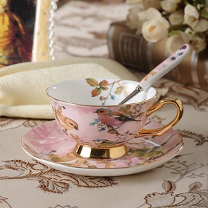 European Vintage Luxury Pink Birds Floral 15pcs Coffee <b>Tea</b> <b>Set</b> Gold Porcelain Cups Saucers Creamer Sugar <b>Tea</b> Pot <b>Set</b> Household - Product Image 3