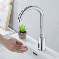 Robinet commercial automatique à capteur infrarouge sans contact chromé pour lavabo de salle de bain, mitigeur col de cygne pour hôtel et bureau