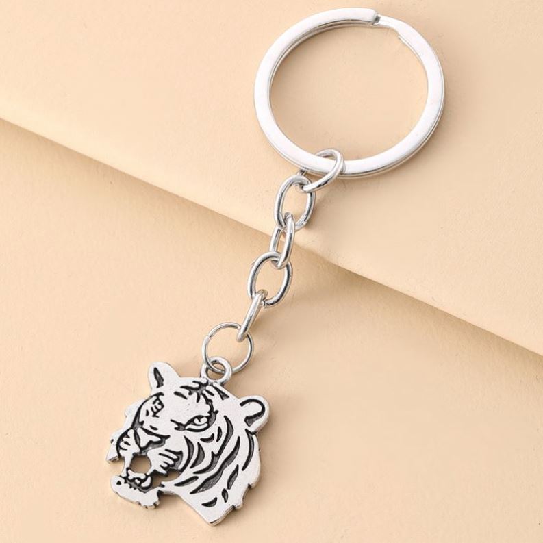 Promotion Metal Double Sided Tiger Head Pendant Keychain Pendant