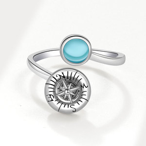 Anillo Giratorio con Brújula, Ajustable, con Circonita, Bañado en Oro Blanco sobre Cobre, Antiestrés, Nueva Joyería 2026 para Hombre - Product Image 3