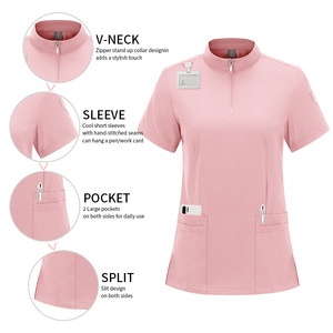 Unisex Scrub Set Short Sleeve Stand Collar Zipper Moisture Wicking Hospital Uniforms For Nurses And Medical Staff - Product Image 3