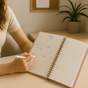 LABON Blush Pink Weekly <span class=keywords><strong>Planner</strong></span> A5 Cuaderno de tapa dura de lino <span class=keywords><strong>con</strong></span> encuadernación en espiral <span class=keywords><strong>con</strong></span> diseño de cuadrícula minimalista para trabajo y estudio - Product Image 4