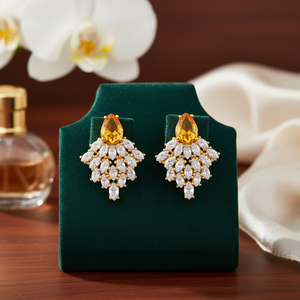 Pendientes Elegantes con Forma de Pera, con Circonita Cúbica Citrino, Chapados en Oro, Hechos a Mano, Plata 925, Joyería para Aniversario, Venta al por Mayor - Product Image 3