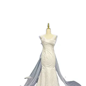 Vestido de novia largo de encaje de mariposa para mujer, Túnica de boda de princesa casada con combinación traine longue 2023 elegante