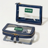 Sac en PVC structuré avec logo personnalisé, étui de toilette étanche, sac de voyage transparent avec panneau transparent et fermeture éclair dorée