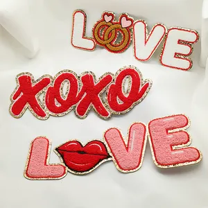 Hot Sale Valentine Chenille Patches Custom Sequin Letter Patch Heating For Clothing Hat Iron On