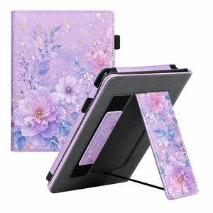Étui en cuir PU personnalisé pour Kobo <span class=keywords><strong>Clara</strong></span> Colour avec sangle de transport et support, motif floral, pour liseuse électronique, fabrication OEM ODM - Product Image 1
