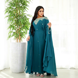 AWAIS HOUSE Women's High Neck Long Sleeve Handmade Beaded Georgette <b>Kaftan</b> Floor Length Plus Size Modest Dress for Wedding - Product Image 1