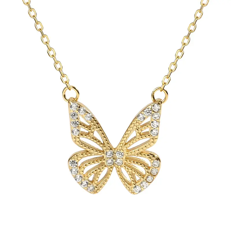 925 silver butterfly necklaces hollowed butterfly zircon gold plated necklace for women fashion jewelry necklaces