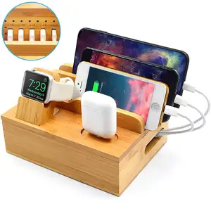Amazon top seller 2021 Bamboo 6 Port Charger Stand Fast USB Charging Station for Multiple Devices/ Watch /Airpods/mobile phone