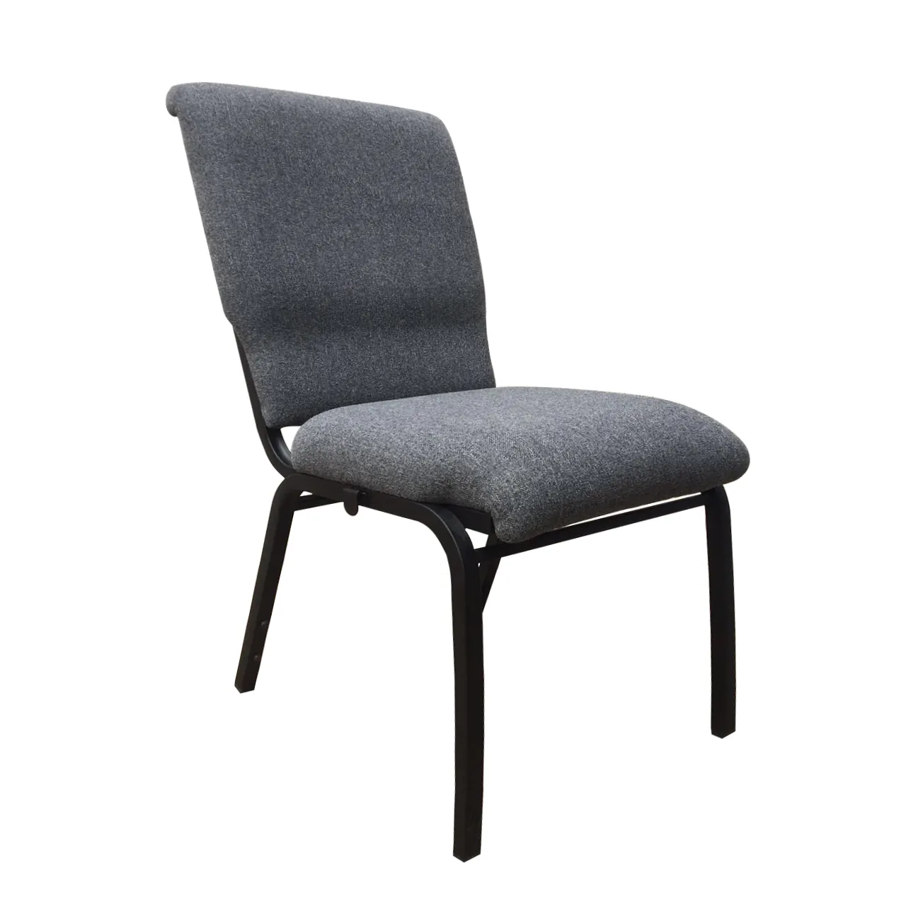 21"wide china Wholesale price iron back box padded design metal stacking church chair in gray fabric