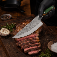 Couteau Gyuto artisanal de qualité supérieure, lame en acier trempé, manche en bois de Pakka vert forêt, manche intégral, étui en cuir, pour droitier, idéal pour les repas à la maison